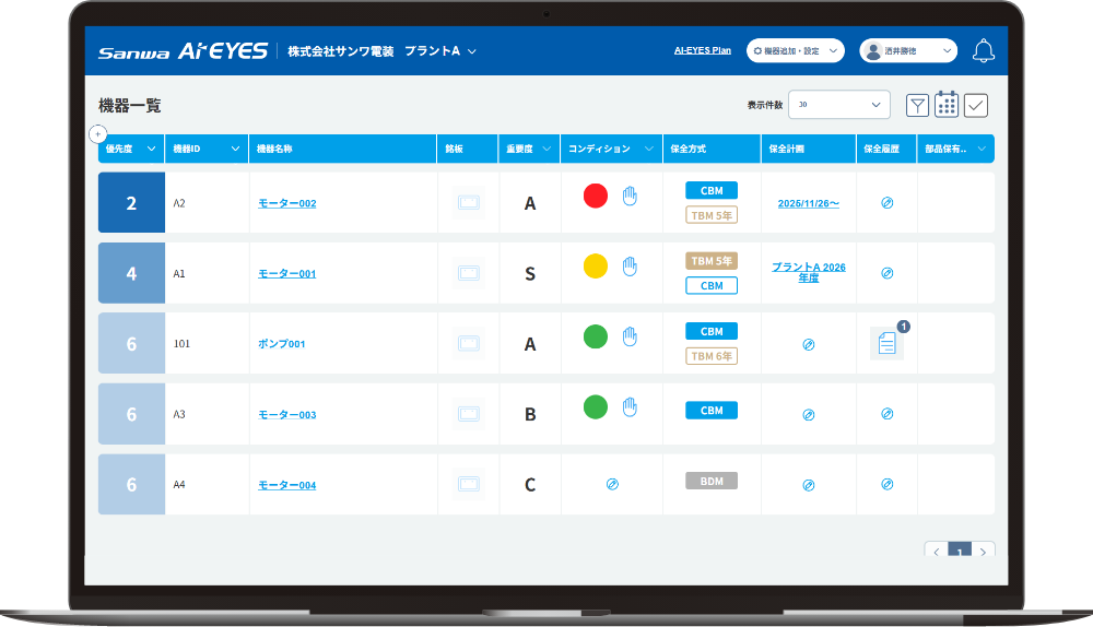 Sanwa AI EYESのホーム画面